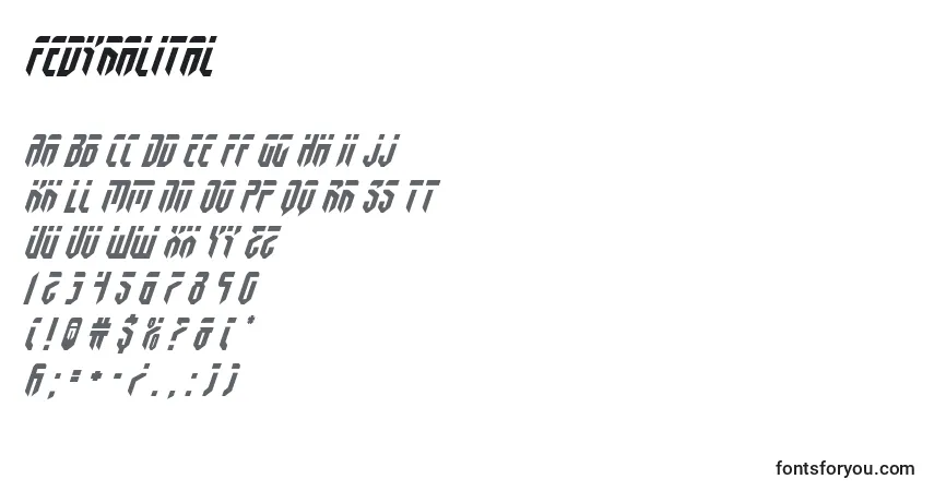 Schriftart Fedyralital – Alphabet, Zahlen, spezielle Symbole