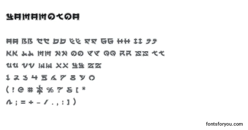 Schriftart Yamamotoa – Alphabet, Zahlen, spezielle Symbole