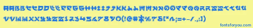 フォントYamamotoa – 青い文字が黄色の背景にあります。