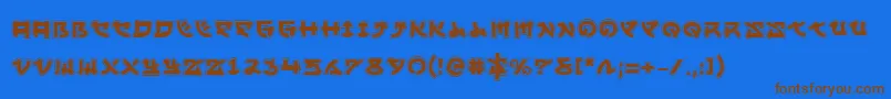 フォントYamamotoa – 茶色の文字が青い背景にあります。