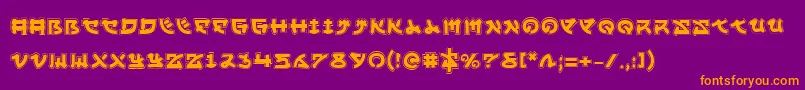 Yamamotoa-Schriftart – Orangefarbene Schriften auf violettem Hintergrund