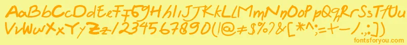 フォントFelicia Regular – オレンジの文字が黄色の背景にあります。