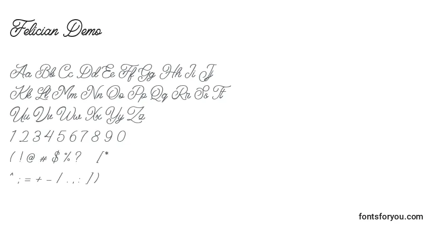 Schriftart Felician Demo – Alphabet, Zahlen, spezielle Symbole