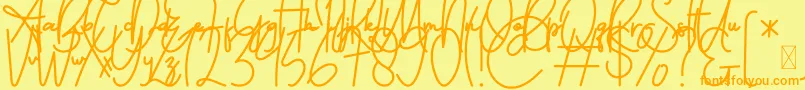 フォントFeliciaSignature Script – オレンジの文字が黄色の背景にあります。