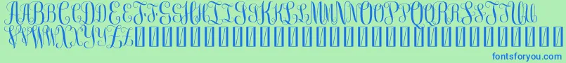 FreemonogramBeta0.5-Schriftart – Blaue Schriften auf grünem Hintergrund