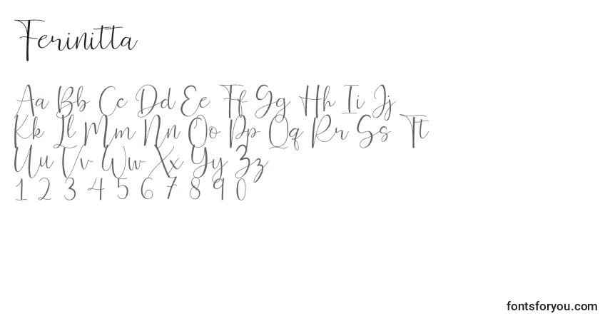 A fonte Ferinitta – alfabeto, números, caracteres especiais