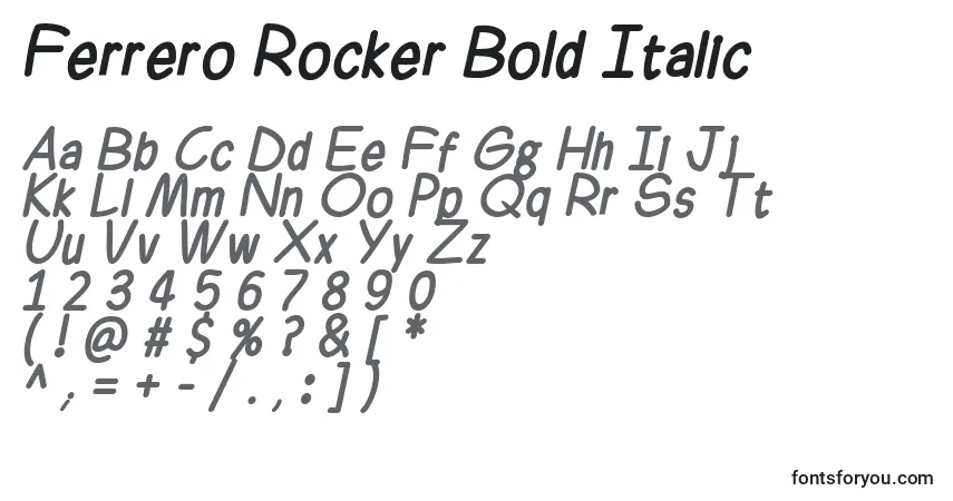 Schriftart Ferrero Rocker Bold Italic – Alphabet, Zahlen, spezielle Symbole