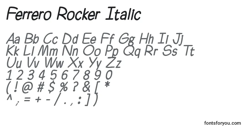 Czcionka Ferrero Rocker Italic (126598) – alfabet, cyfry, specjalne znaki