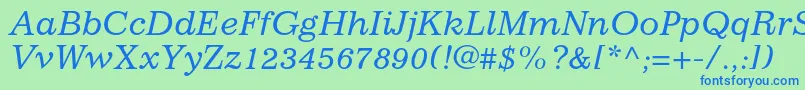 Weitere Informationen zur ImpressumstdItalic-Schriftart ImpressumstdItalic-Schriftart – Blaue Schriften auf grünem Hintergrund