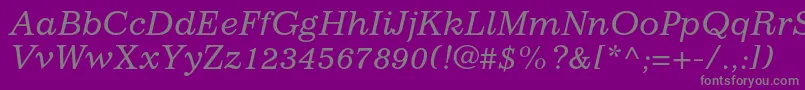 Weitere Informationen zur ImpressumstdItalic-Schriftart ImpressumstdItalic-Schriftart – Graue Schriften auf violettem Hintergrund