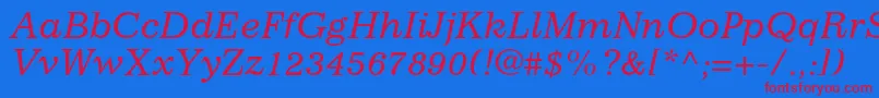 フォントImpressumstdItalic – 赤い文字の青い背景