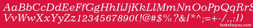 ImpressumstdItalic-Schriftart – Weiße Schriften auf rotem Hintergrund