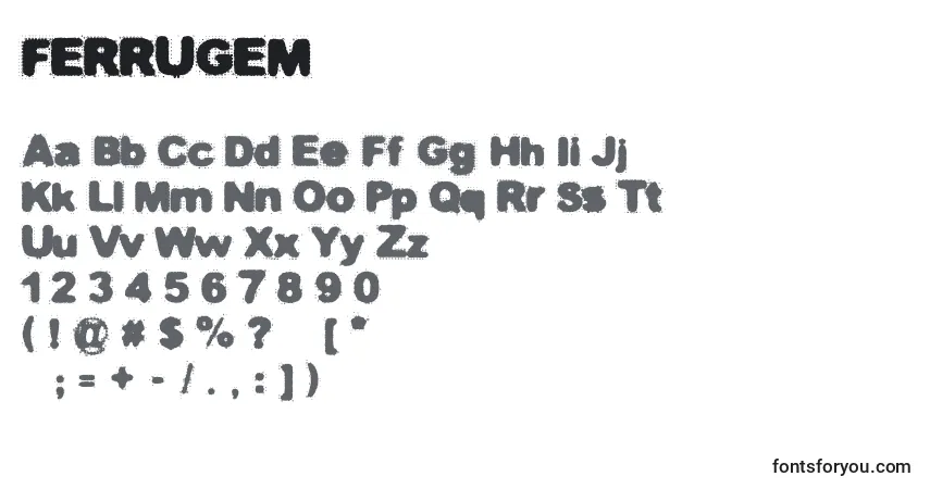 Fuente FERRUGEM - alfabeto, números, caracteres especiales