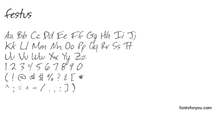 Schriftart Festus (126602) – Alphabet, Zahlen, spezielle Symbole