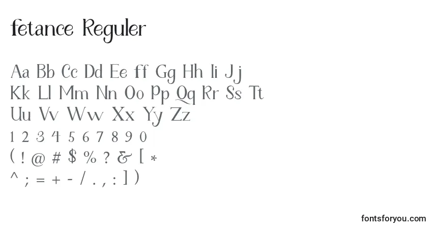 A fonte Fetance Reguler – alfabeto, números, caracteres especiais