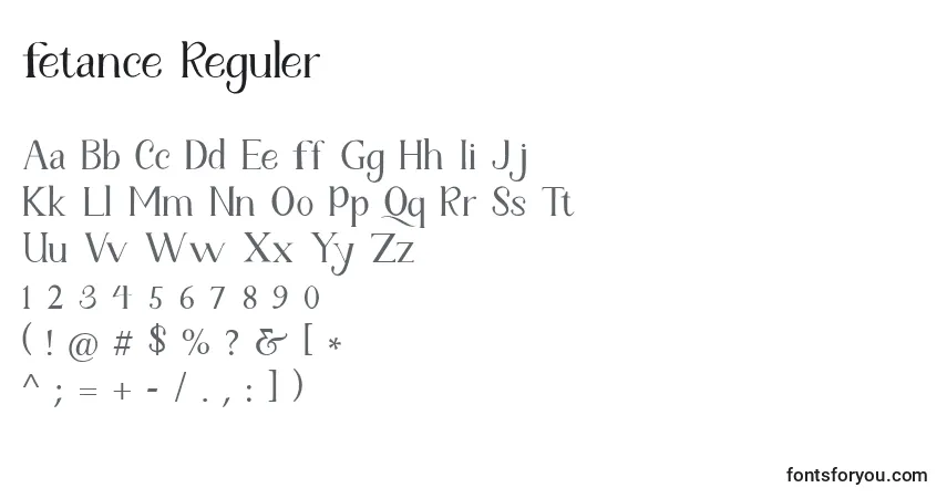 A fonte Fetance Reguler (126604) – alfabeto, números, caracteres especiais