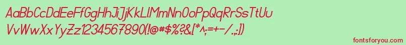 フォントFibel Sued Italic – 赤い文字の緑の背景