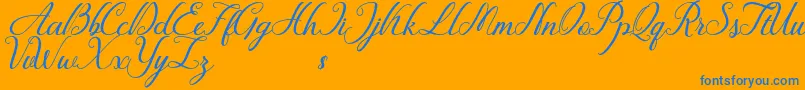Fiction-Schriftart – Blaue Schriften auf orangefarbenem Hintergrund