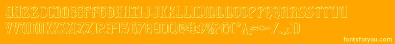 fiddlerscove3d-Schriftart – Gelbe Schriften auf orangefarbenem Hintergrund