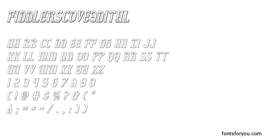 Schriftart Fiddlerscove3dital (126624) – Alphabet, Zahlen, spezielle Symbole