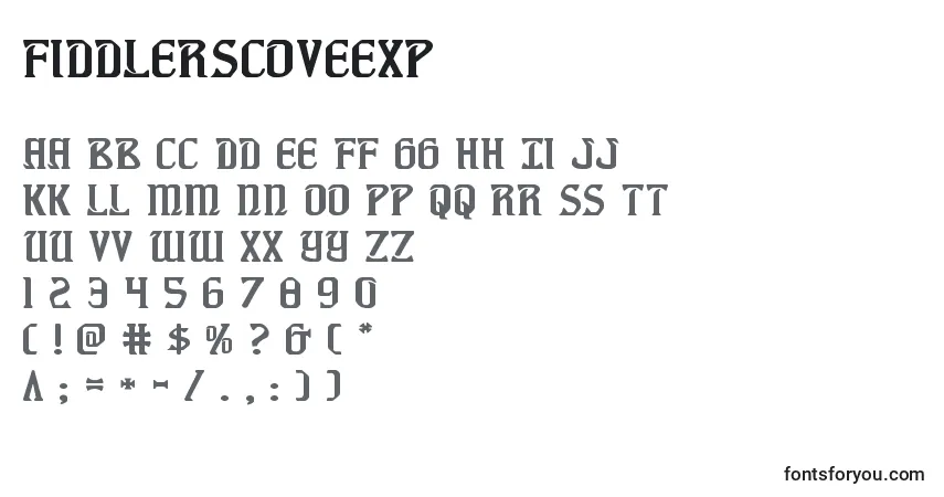A fonte Fiddlerscoveexp (126631) – alfabeto, números, caracteres especiais