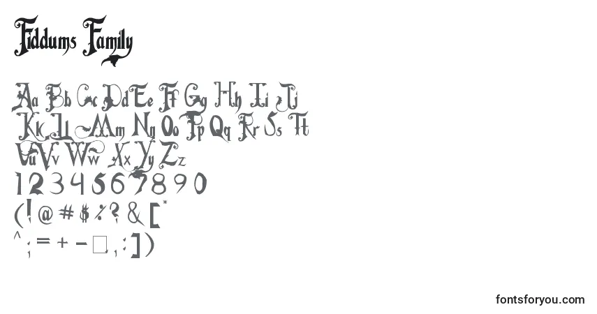 A fonte Fiddums Family – alfabeto, números, caracteres especiais