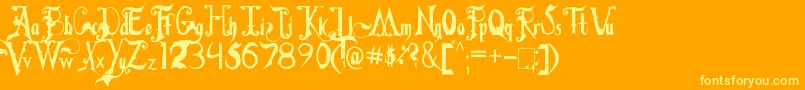 Fiddums Family-Schriftart – Gelbe Schriften auf orangefarbenem Hintergrund