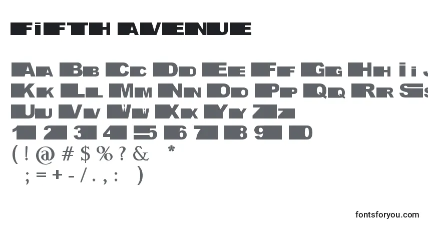 Schriftart Fifth avenue – Alphabet, Zahlen, spezielle Symbole