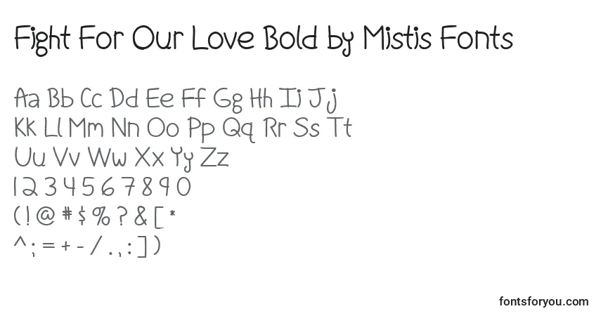 A fonte Fight For Our Love Bold by Mistis Fonts – alfabeto, números, caracteres especiais