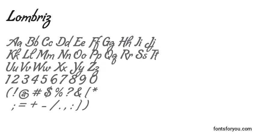 A fonte Lombriz – alfabeto, números, caracteres especiais