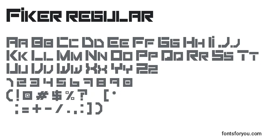 Czcionka Fiker regular – alfabet, cyfry, specjalne znaki
