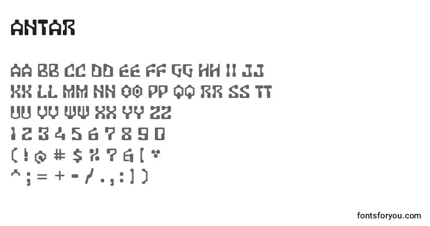 Czcionka Antar – alfabet, cyfry, specjalne znaki