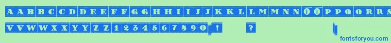 フォントFilmLettersFilled – 青い文字は緑の背景です。