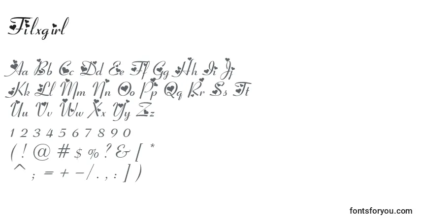 Schriftart Filxgirl (126662) – Alphabet, Zahlen, spezielle Symbole