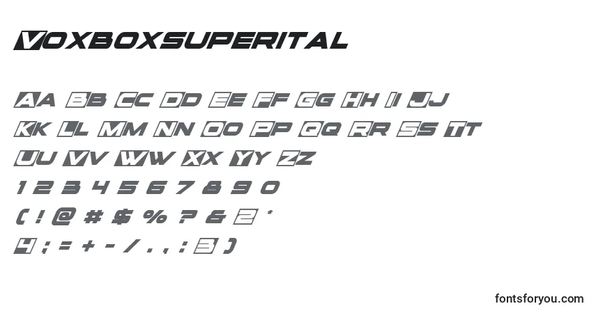 Voxboxsuperital-fontti – aakkoset, numerot, erikoismerkit