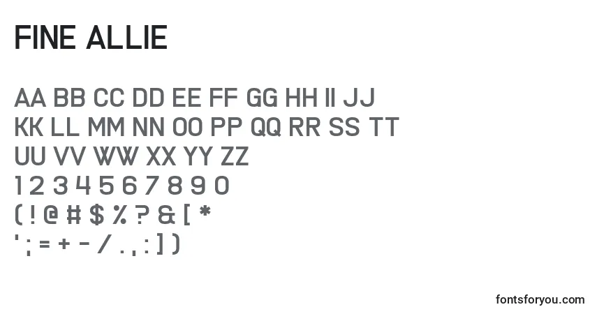 A fonte Fine Allie – alfabeto, números, caracteres especiais