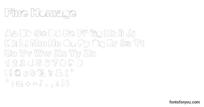 Czcionka Fine Homage – alfabet, cyfry, specjalne znaki