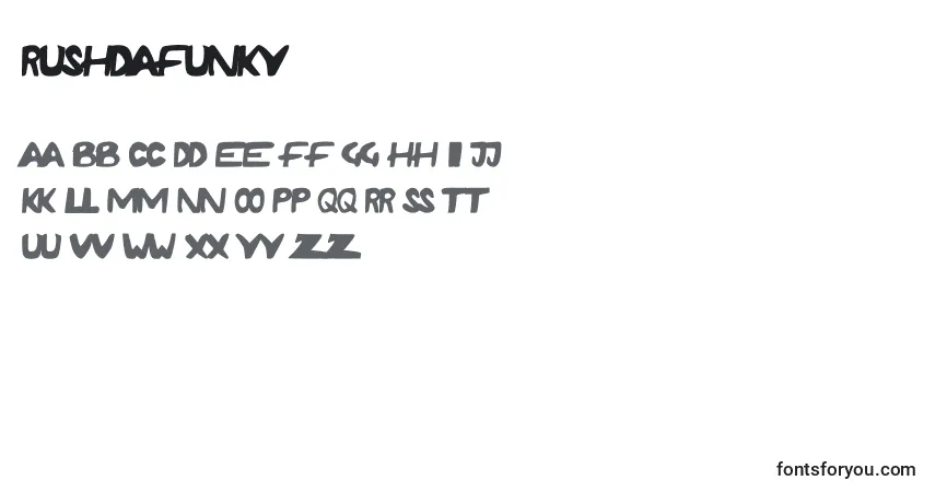 Czcionka RushdaFunky – alfabet, cyfry, specjalne znaki
