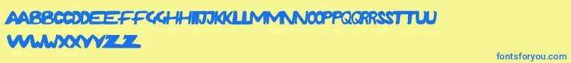 フォントRushdaFunky – 青い文字が黄色の背景にあります。