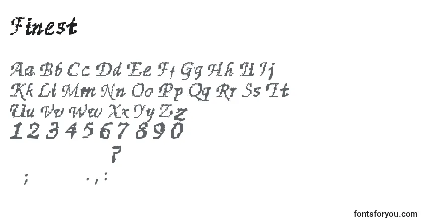 A fonte Finest – alfabeto, números, caracteres especiais