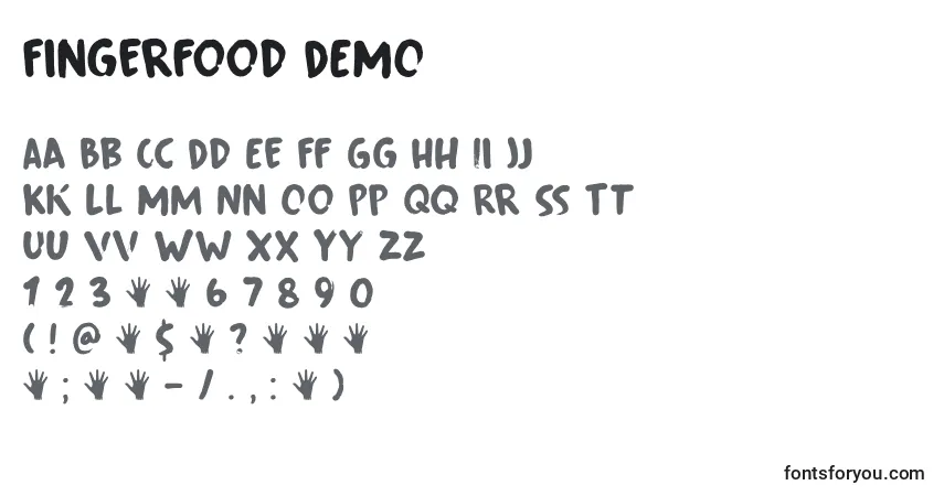A fonte Fingerfood DEMO – alfabeto, números, caracteres especiais