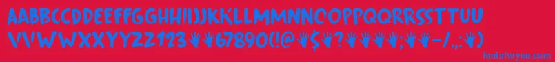Fingerfood DEMO-Schriftart – Blaue Schriften auf rotem Hintergrund