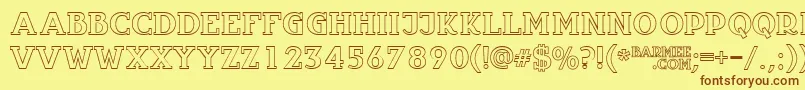 フォントInfantylout – 茶色の文字が黄色の背景にあります。