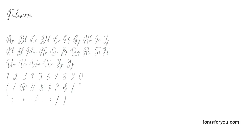 A fonte Fiolenitta – alfabeto, números, caracteres especiais