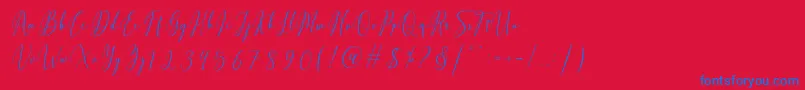 Fiolenitta-Schriftart – Blaue Schriften auf rotem Hintergrund