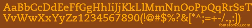 Weitere Informationen zur MonologueSsiBold-Schriftart MonologueSsiBold-Schriftart – Orangefarbene Schriften auf braunem Hintergrund