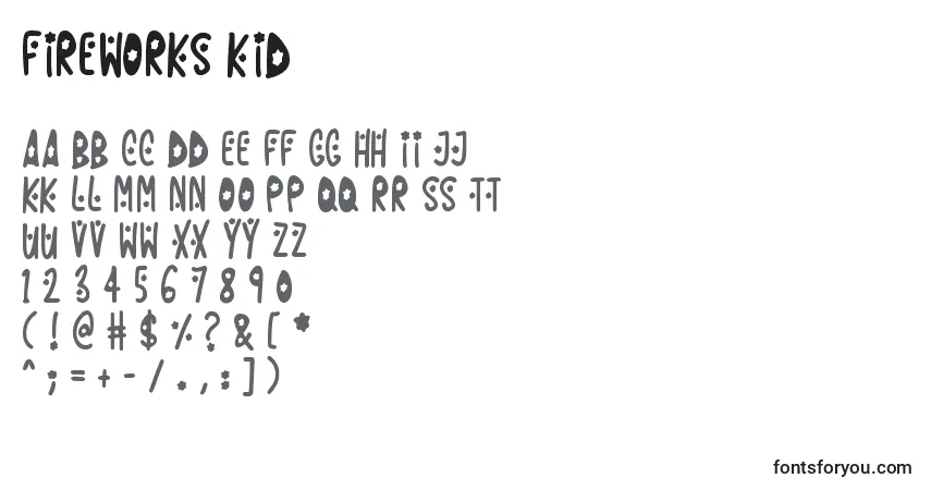 A fonte Fireworks Kid – alfabeto, números, caracteres especiais