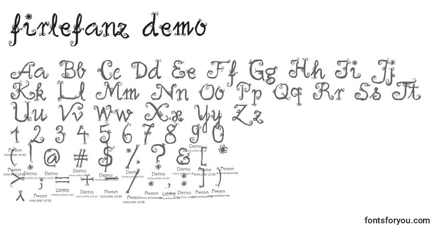 Шрифт Firlefanz demo – алфавит, цифры, специальные символы