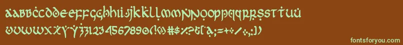 フォントfirstordercond – 緑色の文字が茶色の背景にあります。