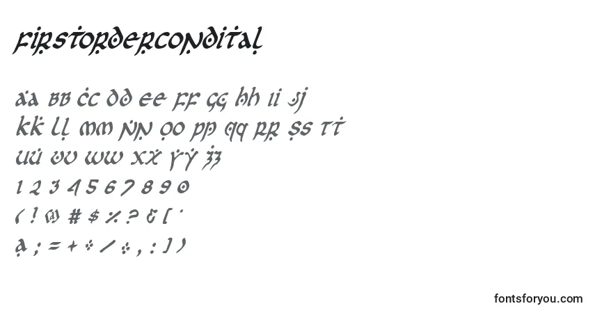 Czcionka Firstordercondital – alfabet, cyfry, specjalne znaki